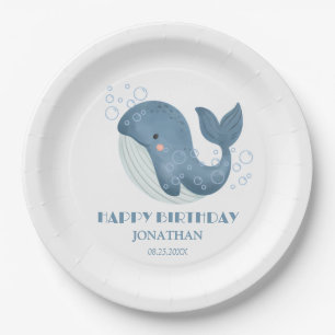 Blue Circle Bubble Schattige Whale Kids Verjaardag Papieren Bordje