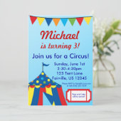 Blue Circus Carnival Big Top Birthday Party Kaart (Staand voorkant)