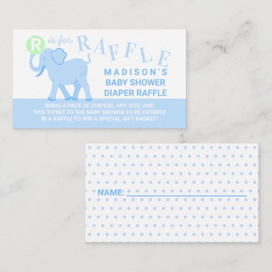 Blue Circus Cute Elephant Diaple Ticket Informatiekaartje (Voorkant / Achterkant)