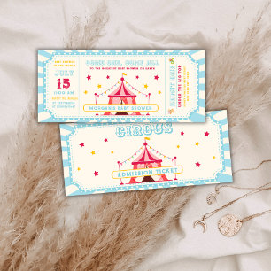 Blue Circus Ticket Carnaval Baby shower Kaart