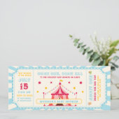 Blue Circus Ticket Carnaval Baby shower Kaart (Staand voorkant)