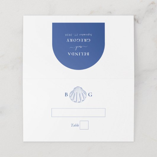 Blue Clam Seashells Coastal Seaside Beach Wedding (Buitenkant ongevouwen)