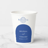 Blue Clam Seashells Coastal Seaside Beach Wedding Papieren Bekers (Voorkant)