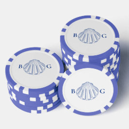 Blue Clam Seashells Coastal Seaside Beach Wedding Poker Chips