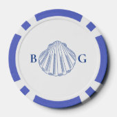 Blue Clam Seashells Coastal Seaside Beach Wedding Poker Chips (Achterkant)