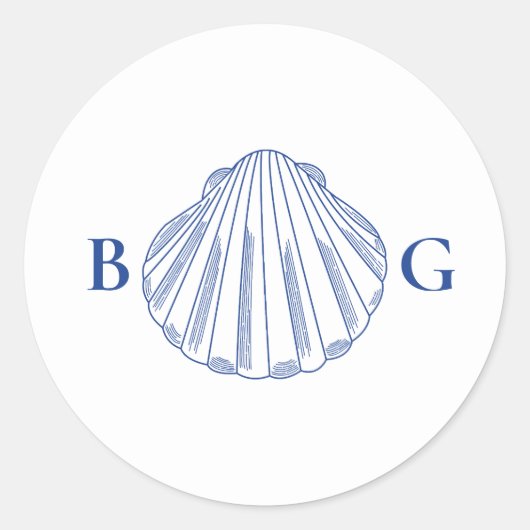 Blue Clam Seashells Coastal Seaside Beach Wedding Ronde Sticker (Voorkant)