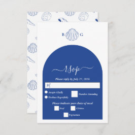Blue Clam Seashells Coastal Seaside Beach Wedding RSVP Kaartje