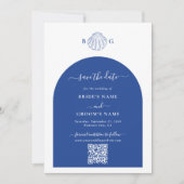 Blue Clam Seashells Coastal Seaside Beach Wedding Save The Date (Voorkant)