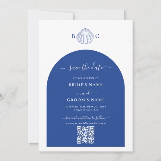 Blue Clam Seashells Coastal Seaside Beach Wedding Save The Date (Voorkant)