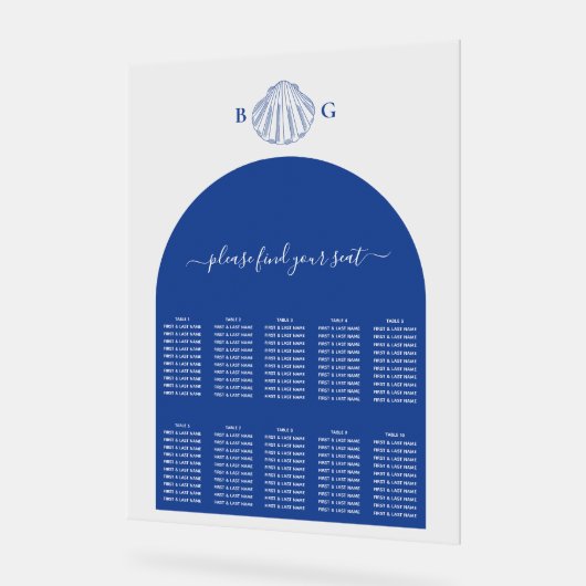 Blue Clam Seashells Coastal Wedding Seating Chart (Angle)