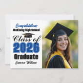 Blue Class of 2026 Graduate Photo Graduation Aankondiging (Voorkant)