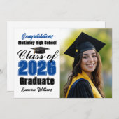 Blue Class of 2026 Graduate Photo Graduation Aankondiging (Voorkant / Achterkant)