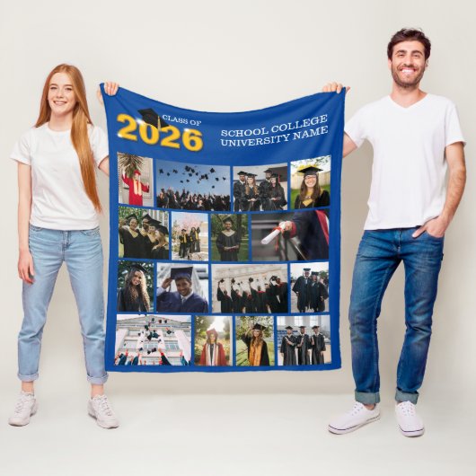 Blue Class of 2026 Graduation Keepsake Photo Fleece Deken (In situ)