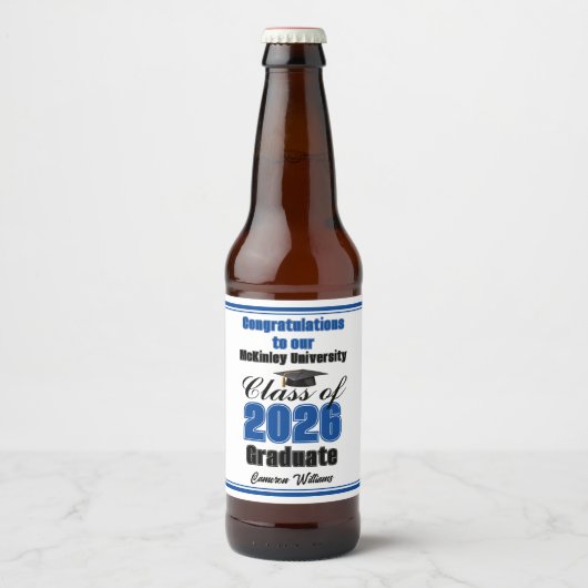 Blue Class of 2026 Graduation Party Custom Bier Etiket (Voorkant)