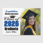 Blue Class of 2026 Graduation Photo Magnet Card (Devant)