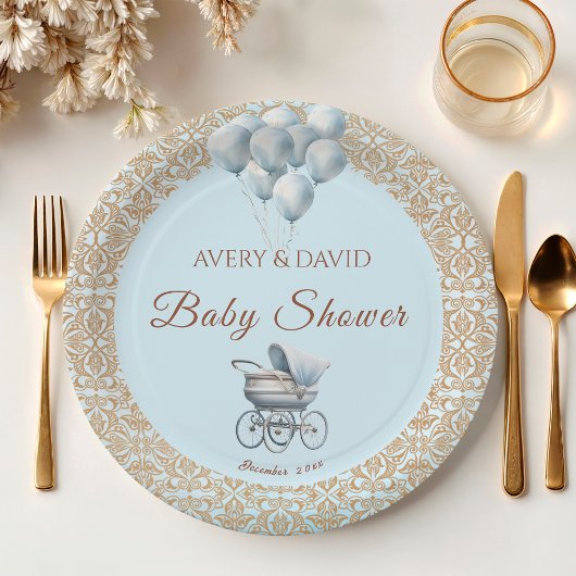 Blue Classic Boy Baby shower Papieren Bordje