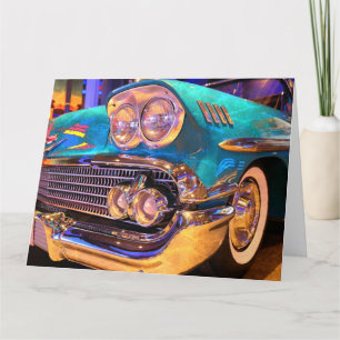 BLUE CLASSIC CAR  VERJAARDAG WENSKAART BEDANKKAART