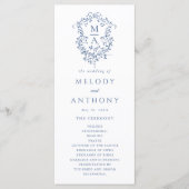 Blue Classic Floral Crest Wedding Ceremony Programma (Voorkant)
