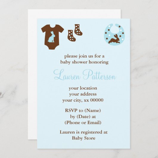 Blue Clothes Boy Baby shower Kaart (Voorkant / Achterkant)