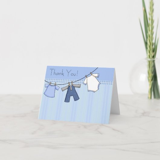 Blue Clothesline Baby Thank You Cards Bedankkaart (Voorkant)