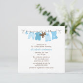 Blue Clothesline Boy Baby shower Kaart (Staand voorkant)