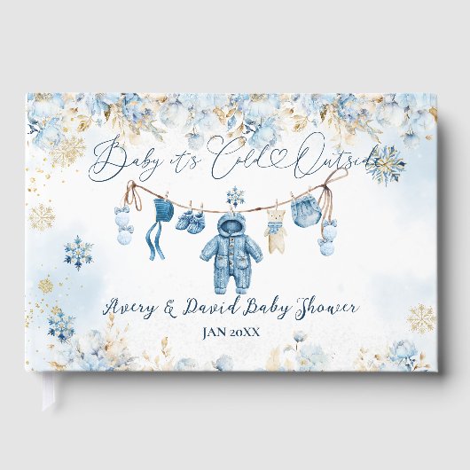 Blue ClothestLine Cold Outside Baby Boy Shower Gastenboek (Voorkant)