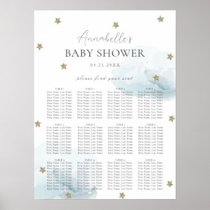 Blue Cloud 9 sterren Baby shower Zitplaatskaart Poster