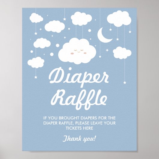 Blue Cloud Baby shower Luier Raffle Game Poster (Voorkant)