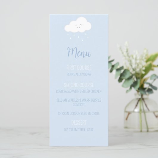 Blue Cloud Boy Baby shower Menu (Staand voorkant)