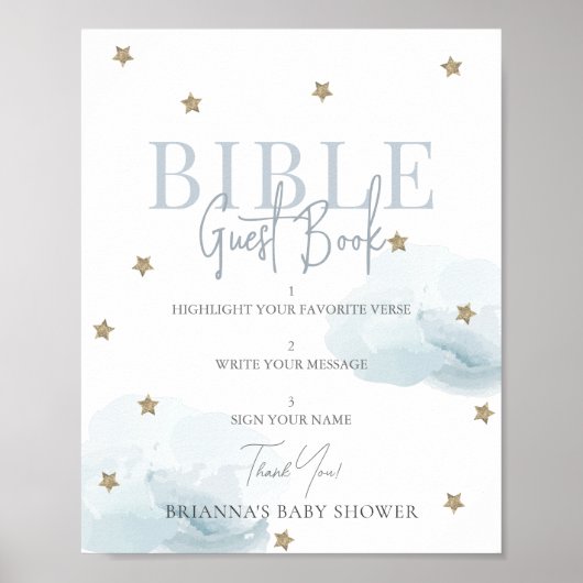 Blue Cloud Gold Star Baby shower Bible Livre d'or (Devant)