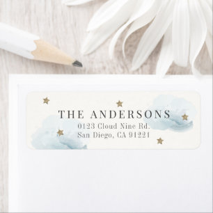 Blue Cloud & Gold Stars Retouradreslabel Etiket