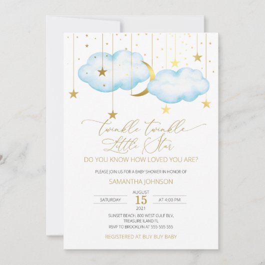 Blue Cloud Twinkle Twinkle Little Star Uitnodiging (Voorkant)