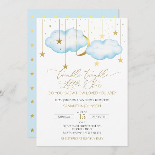 Blue Cloud Twinkle Twinkle Little Star Uitnodiging (Voorkant / Achterkant)