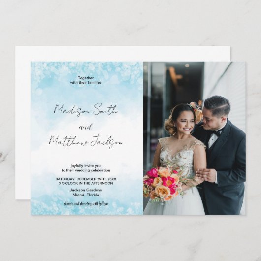 Blue Cloud Wedding Invitations avec photo (Devant / Derrière)