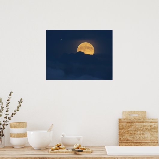 Blue Clouds en Full Moon Rise Poster (Keuken)