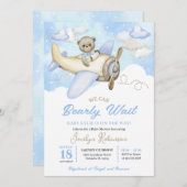 Blue Clouds Flying Bear Pilot Baby shower Kaart (Voorkant / Achterkant)