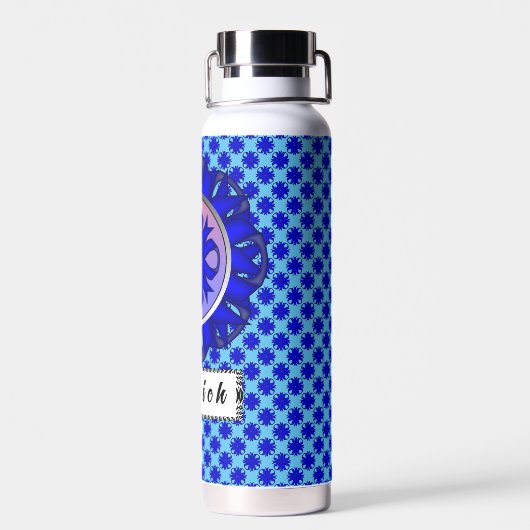 Blue Clover Ribbon van Kenneth Yoncich Waterfles (Achterkant)