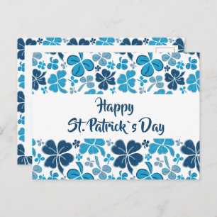 Blue Clover Shamrock Pattern St. Patrick's Day Briefkaart