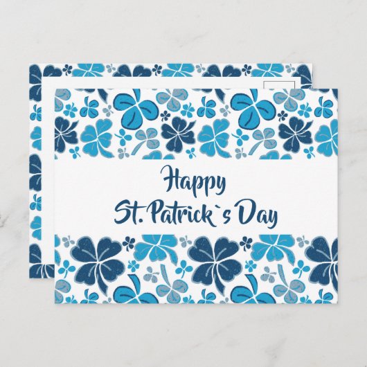Blue Clover Shamrock Pattern St. Patrick's Day Briefkaart (Voorkant / Achterkant)