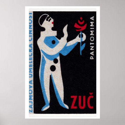 Blue Clown Red Rose - Matchbox Print - Czech Wall (Voorkant)