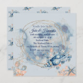 Blue Coastal Beach invitations à l'anniversaire de (Devant / Derrière)