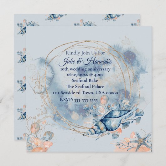 Blue Coastal Beach invitations à l'anniversaire de (Devant / Derrière)