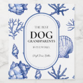 Blue Coastal Beste Hond Grootouders Seashell Koraa Wijn Etiket (Enkel label)