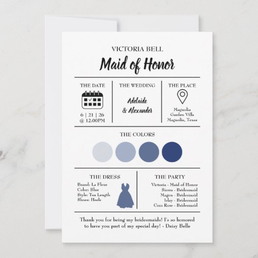 Blue Coastal Bridesmaid Information Card Kaart (Voorkant)