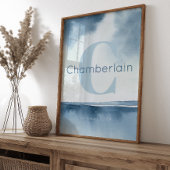 Blue Coastal Custom Last Name Wall Art Prints