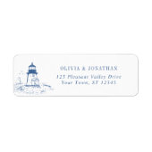 Blue Coastal Lighthouse Wedding Return Address Etiket (Voorkant)