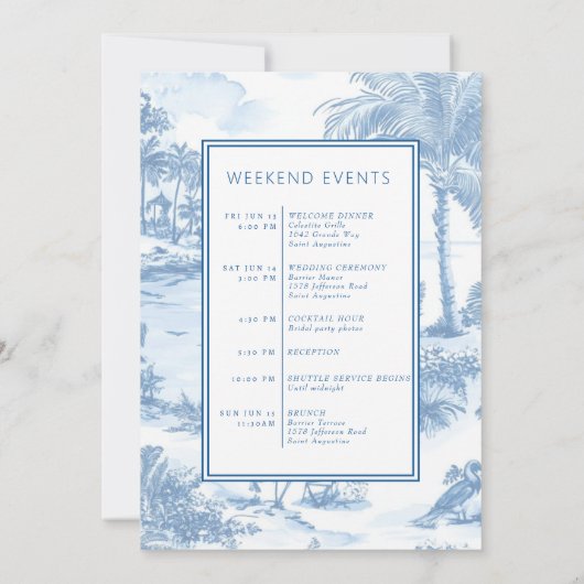 Blue Coastal Toile programme de mariage Carte de b (Dos)