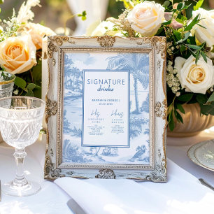 Blue Coastal Toile Trouwhandtekening Drinken teken Poster