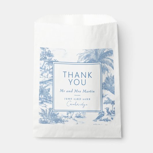 Blue Coastal Toile Wedding Bedankt kaart Bedankzakje (Voorkant)