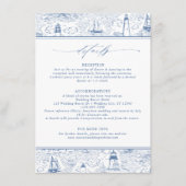 Blue Coastal Toile Wedding Details Informatiekaartje (Voorkant)